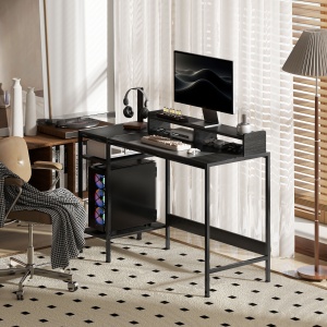 Birou PC cu Rafturi Reversibile, Suport pentru Monitor și 2 Rafturi Reglabile, 120x48x85,5 cm, Negru - Img 8