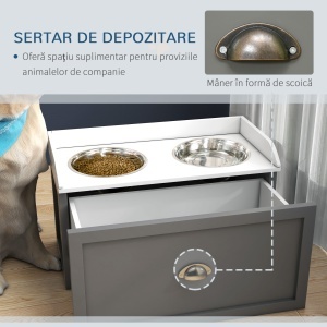 Boluri Înălțate pentru Câini din Oțel Inoxidabil și Lemn cu Sertar, 60x30x36 cm, Gri - Img 5