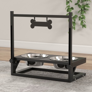 Boluri pentru Câini cu Înălțime Reglabilă și Plăcuță de Identificare, 2 Boluri din Oțel pentru Apă și Mâncare, 40.5x22x39 cm, Negru - Img 8