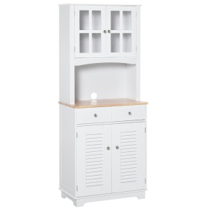 Bufet Bucătărie din Lemn Alb 68×39,5×170 cm, Dulap Spațios cu Rafturi Reglabile, 2 Sertare și Compartimente cu Uși - Img 1