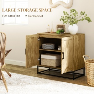 Bufet Bucătărie, Dulap Depozitare cu 2 Nivele și Raft Reglabil, Mobilier Pal Melaminat Lemn Natural, 80×40×78 cm - Img 4
