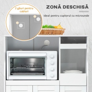 Bufet de Bucătărie cu 2 Dulapuri, Sertar și Rafturi Extensibile pentru Cuptor cu Microunde, 84x39x109 cm, Alb - Img 5