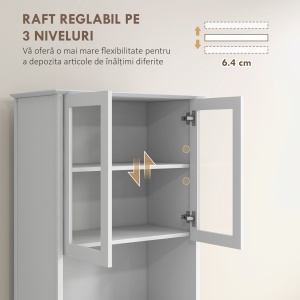 Bufet Mobilier Bucatarie cu Usi de Sticla si 3 Sertare 68x38x172 cm – Alb - Img 5