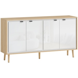 Bufet Modern cu 4 Uși și Raft Reglabil 141x35x77cm Alb și Stejar - Img 1