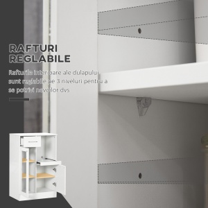 Bufet modern cu dulapuri si sertar, dulap de bucatarie cu economie de spatiu din lemn si sticla 60x40x95cm, alb - Img 5