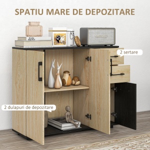 Bufet modern dulapuri sertare bufet de bucatarie cu raft reglabil nuc si negru pentru sufragerie camera de zi dormitor - Img 4