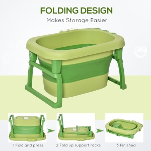 Cadita pentru baita pentru nou-nascuti si copii cu varsta intre 0-6 ani, din plastic antiderapant, verde, 75.3x55.4x43cm - Img 5