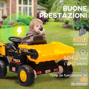 Camion pentru Copii 3-5 Ani cu Muzică, Faruri și Roți cu Suspensii, 97x63x53 cm, Galben - Img 6