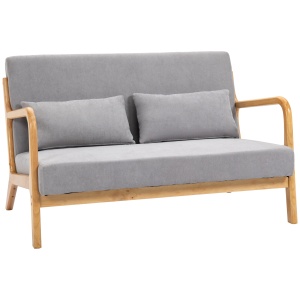 Canapea cu 2 locuri moderna din Lemn cu perne, tasatura cu efect de catifea, 122x80x72 cm, Gri - Img 1