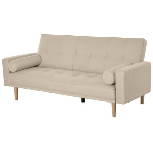 Canapea Extensibilă 2‑în‑1, 3 Locuri, Material Din In și 2 Perne Detașabile, Bej - Img 1