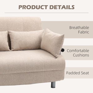 Canapea Extensibila 2 Locuri – Otel & Material, 4 Perne Crem - Img 6