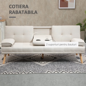 Canapea Extensibila 3 Locuri – Stil Scandinav cu 2 Cotiere - Img 7