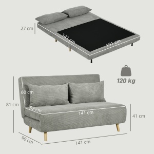 Canapea Extensibila cu 2 locuri, Gri - Img 3