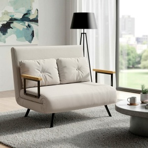 Canapea Pat de 2 Locuri cu Spătar Reglabil pe 5 Nivele și 2 Perne din Material Capitonat, 102x73x81 cm, Negru - Img 2