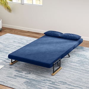 Canapea Pat de 2 Locuri cu Spătar Reglabil pe 5 Nivele și 2 Perne din Material Capitonat, 102x73x81 cm, Albastru - Img 7