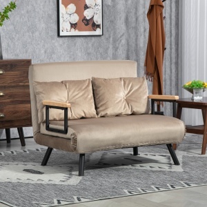 Canapea Pat de 2 Locuri cu Spătar Reglabil pe 5 Nivele și 2 Perne din Material Țesut Căptușit, 102x73x81 cm, Maro - Img 2
