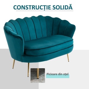 Canapea Vintage 2 Locuri – Catifea Verde, Stil Industrial Chic - Img 6