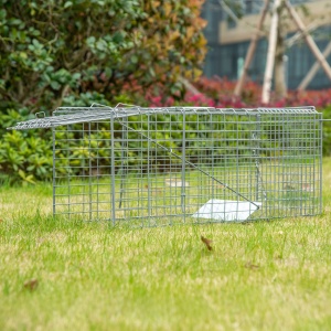 Capcana pentru animale , 81 x 26 x 34,5 cm Cusca umana pentru rozatoare pentru iepuri, pisici fara stapan, marmote, chipmunks, veverite, Argintie - Img 2