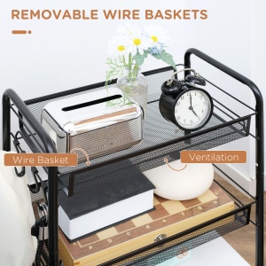 Carucior de bucatarie cu 3 niveluri cu cosuri detasabile si 4 roti, otel si plastic PP, 45Lx26,5x63cm, Negru - Img 5