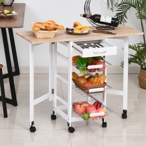 Carucior de Bucatarie Extensibil cu 3 sertare, MDF/Metal, 37x37x77.5 cm, Alb - Img 2