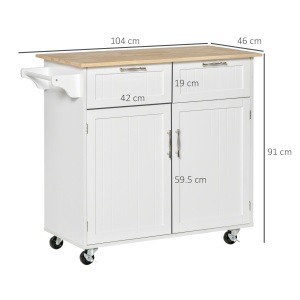 Carucior de Bucatarie Multifunctional cu 2 Sertare, Dulap si 4 Roti, 104x46x91cm - Alb - Img 3