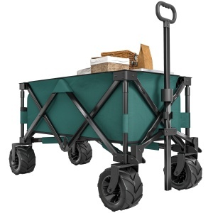 Cărucior de Grădină cu Mâner Telescopic, Cărucior pentru Transport Obiecte până la 70 kg, 108x55 cm, Verde