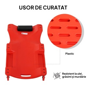 Cărucior Mecanic cu Tetieră Confortabilă și 2 Tăvi Roșu - Img 6