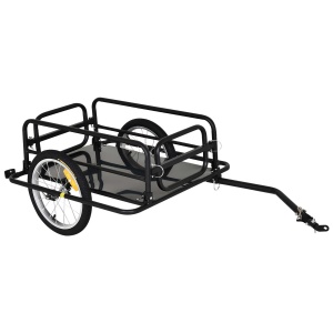 Cărucior pentru Bicicletă cu Pereți Pliabili și Detașabili, Remorcă pentru Bicicletă din Oțel și PE, 139x71.5x49 cm, Negru