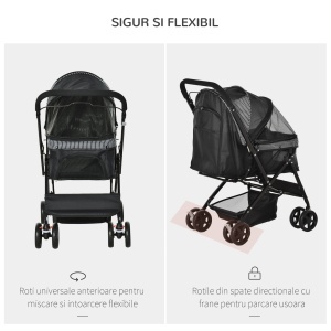 Cărucior pentru Câini Pliabil cu Mâner Reversibil și Roți din EVA - Img 4