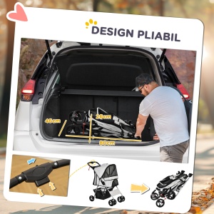 Carucior pentru Caini Talie Mini 75x46x94cm Rosu |Aosom RO - Img 5