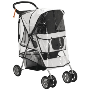 Cărucior Pliabil pentru Câini până la 10 kg cu Copertină Împotriva Ploii, 75x45x97 cm, Gri - Img 1