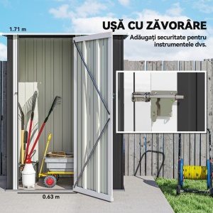 Casă de Depozitare Unelte Grădină, Șopron Metalic Rezistent la Intemperii, Spațiu Depozitare pentru Gardină și Instrumente, 142×84×189 cm - Img 5