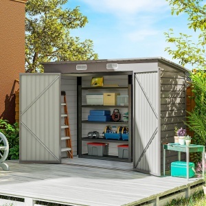 Căsuță de Depozitare de Grădină 2.7m² din Metal, Exterior cu Uși Duble și 2 Guri de Aerisire, Gri - Img 2