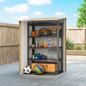 Căsuță de Grădină 0.92m² din Oțel Galvanizat, Depozit pentru Unelte cu Ușă Blocabilă, Acoperiș Înclinat, 100x104x160 cm, Galben - Img 7