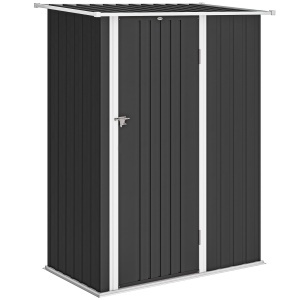 Căsuță de Grădină 1.07m² din Oțel Zincat, Adăpost pentru Unelte cu Ușă Blocabilă, Acoperiș Înclinat, 142x86x189 cm, Gri Închis