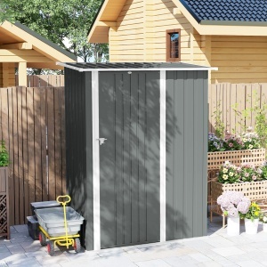 Căsuță de Grădină 1.07m² din Oțel Zincat, Căsuță pentru Unelte cu Ușă Blocabilă, Acoperiș Înclinat, 142x86x189 cm, Gri Deschis - Img 8