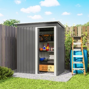 Căsuță de Grădină Exterior 1,16 m² 163x89x182 cm din Metal cu Ușă Culisantă și Acoperiș Înclinat, Gri - Img 8