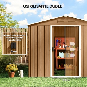 Casută de Grădină, Magazie de Exterior pentru Unelte cu 2 Uși Culisante și 4 Prize de Aerisire, 236x174x190 cm, Gri - Img 5