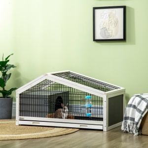 Casuta pentru iepuri cu sticla de apa, Cusca cu 2 usi pentru porcusori de Guineea, Spatiu de alergat cu tava glisanta pentru iepurasi, Casuta mica pentru animale pentru interior, gri inchis - Img 2