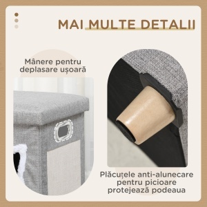 Căsuță pentru Pisici cu Covor de Zgâriat, Pernă și Bilă, 35.5x35.5x42.5 cm, Crem și Gri - Img 8