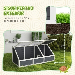 Căsuță pentru Țestoase fără Paviment cu Panel Detașabil și 2 Spații Separate, 120x55x50 cm, Gri - Img 4