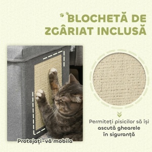Căsuță pliabilă pentru pisici, în formă de cub, cu pernă și covoraș zgârie-nor, 36.5x36.5x36.5 cm, gri - Img 4
