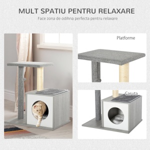 Centru de activitati cu spatiu pentru zgariat culcus cu perna detasabila din plus lemn gri - Img 6