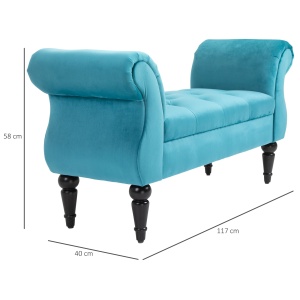 Chaise Captusita Stil Vintage cu Cotiere Tapitate si Cadru din Lemn, Albastru deschis 117x40x58Hcm - Img 3
