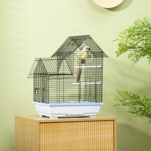 Colivie Metalica 39×33×47 cm – Alb, cu Tava, Cuiere & Leagan - Img 2