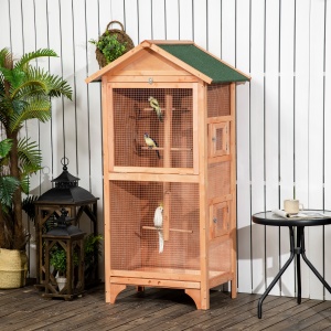 Colivie pentru Păsări cu 3 Deschideri cu Blocare, 4 Stinghii și Tavă Detașabilă, 80.5x57x153 cm, Portocaliu - Img 2