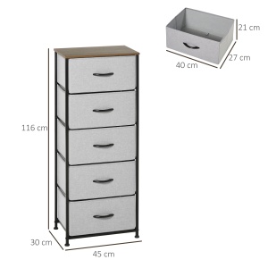 Comoda 5 sertare in stil industrial, comoda pentru dormitor cu sertare detasabile din material textil, lemn si otel, 45x30x116cm - Img 3