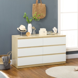 Comoda 6 Sertare 135×48×77 cm Alb/Natur - Img 2