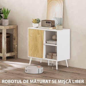 Comodă Bufet cu Dulap și Compartiment de Depozitare din Lemn Alb - Img 7