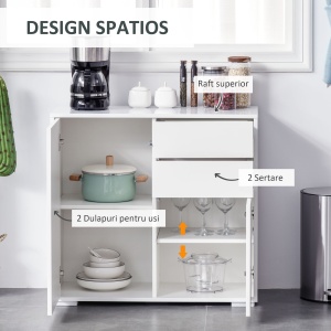 Comoda cu 2 dulapuri si 2 sertare, 79x36x74cm, alb lucios - Img 4